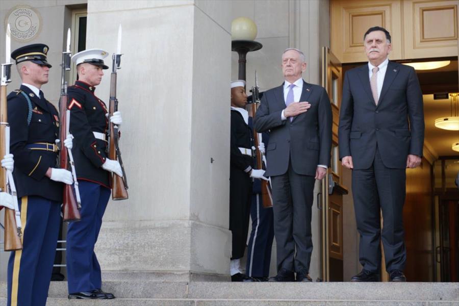 بالصور: السراج يبدأ زيارته لواشنطن بلقاء وزير الدفاع الأميركي