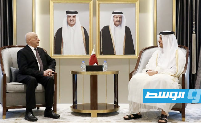 Qatar's Prime Minister affirms 'full support' for the Libyan political track during meeting with Aguila Saleh