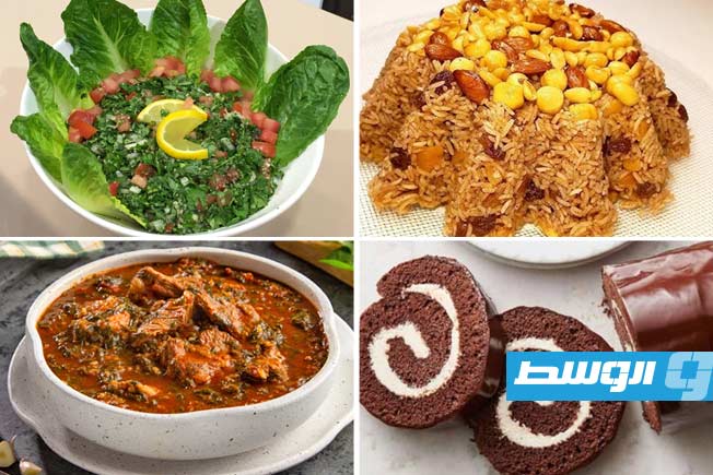 سلطة التبولة والسبانخ وأرز بالمكسرات وسويسرول الشيكولاتة على مائدة اليوم السابع عشر من رمضان
