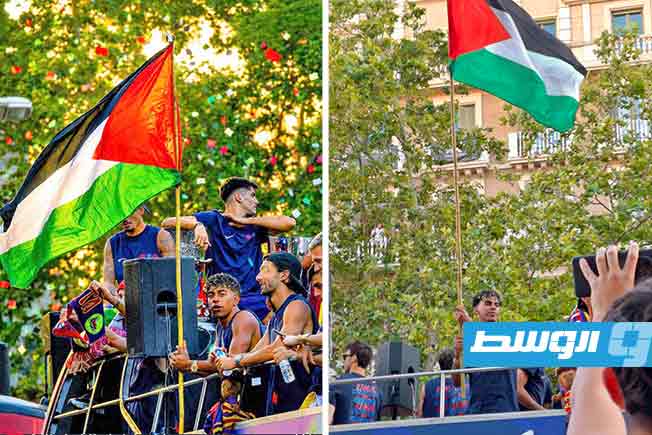 (شاهد) لامين يامال يخطف الأضواء برفع علم فلسطين في احتفالات برشلونة بـ«الليغا»