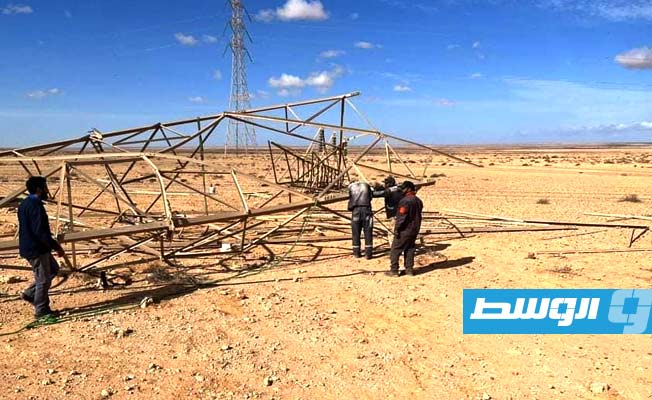 إنشاء خط كهرباء هوائي بين العزيات والمخيلي بديلا موقتا للأبراج المنهارة