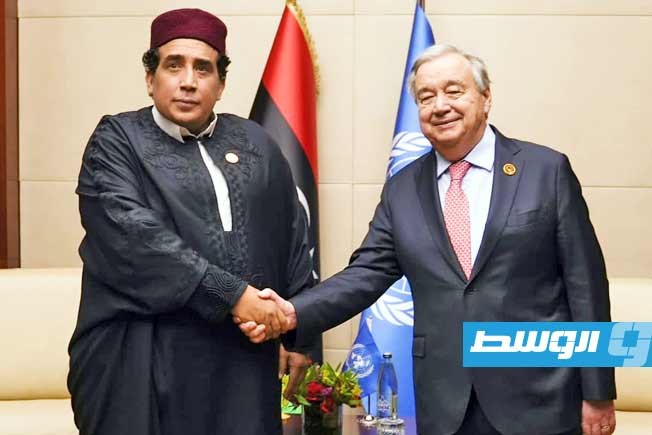 المنفي يتفق مع غوتيريس على ضرورة التوصل لنهج يقود للانتخابات