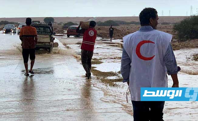 إغلاق طريق وادي دينار شمال بني وليد بسبب السيول