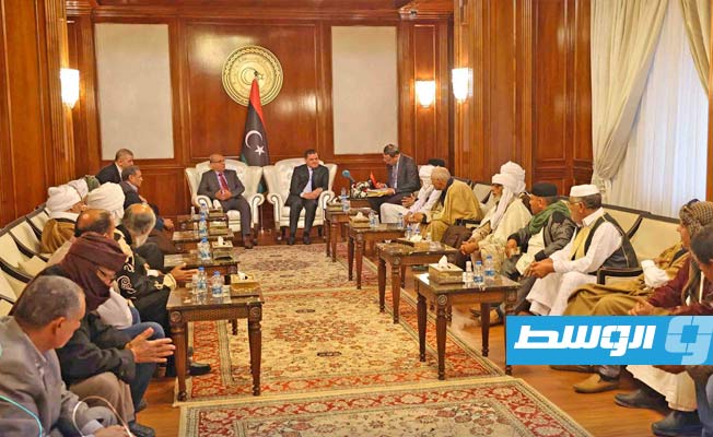 الدبيبة واللافي يبحثان مع أعيان القذاذفة ملفي السجناء والمصالحة الوطنية
