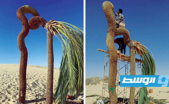 شباب الجغبوب يشاركون في ترميم «النخلة العجيبة» بعد تضررها من العواصف