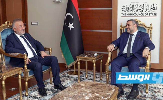 المشري يوضح للسفير التركي وجهة نظر مجلس الدولة في القضايا المطروحة بملتقى الحوار السياسي