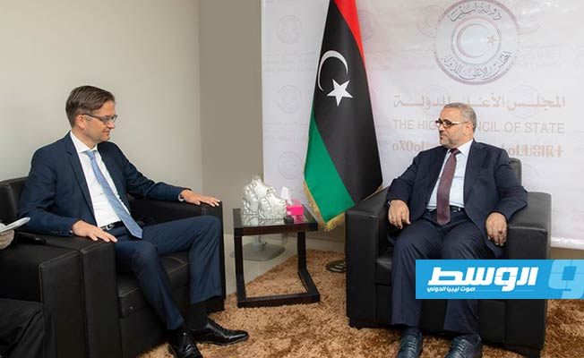 المشري يطلع السفير الألماني على رؤية مجلس الدولة لاستئناف العملية السياسية