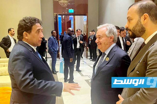 المنفي يبحث مع غوتيريس التطورات السياسية والأمنية في ليبيا